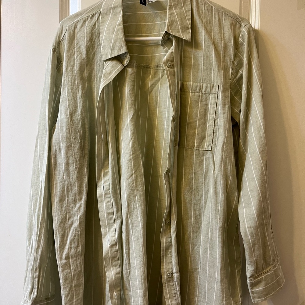 Women’s Green Striped Button-up